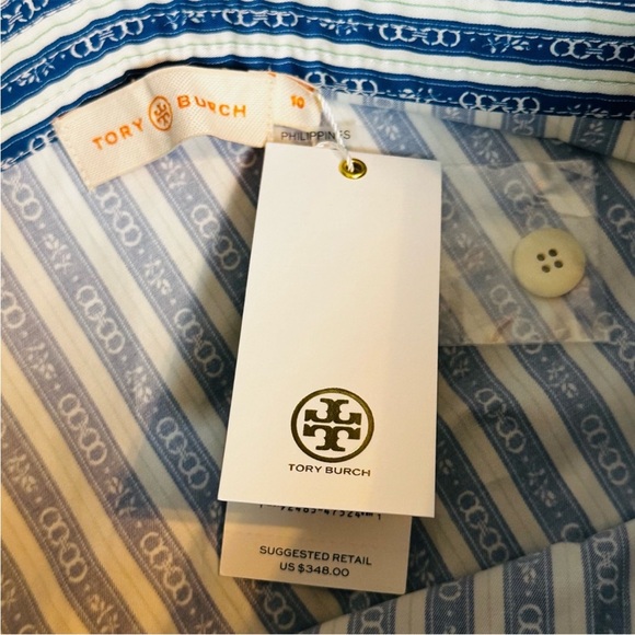 TORY BURCH GEMINI LINK WRAP SKIRT STRIPE BLUE A-LINE SZ 10 EUC $398 - Picture 12 of 12